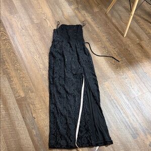 Elegant Black Lace Dress with Slit